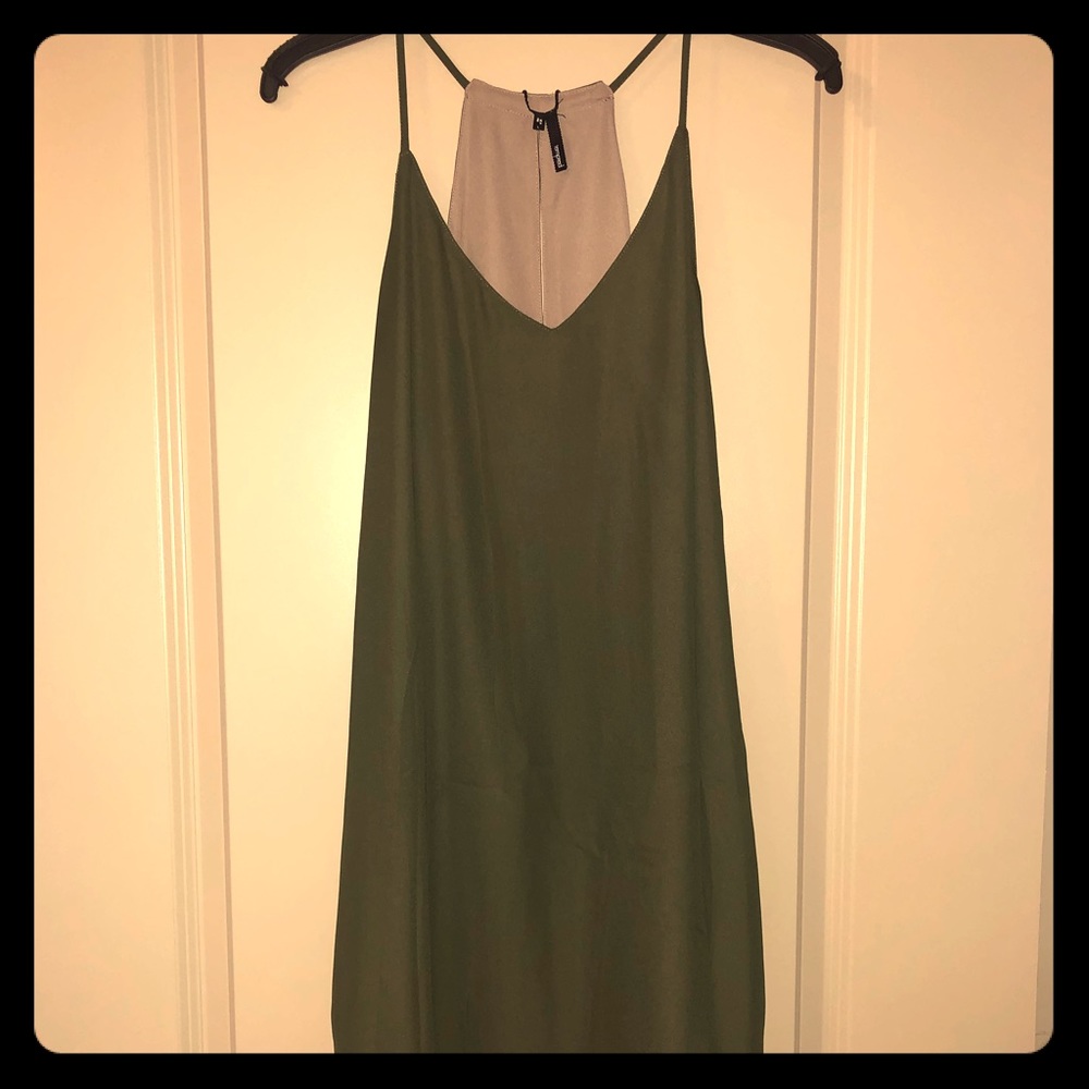 Camo Green Knee Length Spaghetti-Strap Dress
